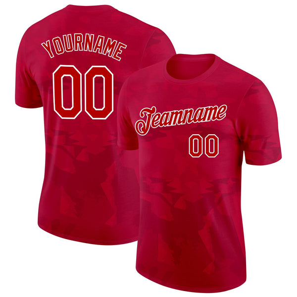 Custom Red White Albania Abstract Pattern Soccer Jersey Performance T-Shirt