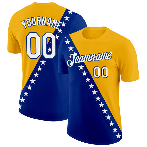 Custom Gold White-Royal Bosnia And Herzegovina Star Soccer Jersey Performance T-Shirt