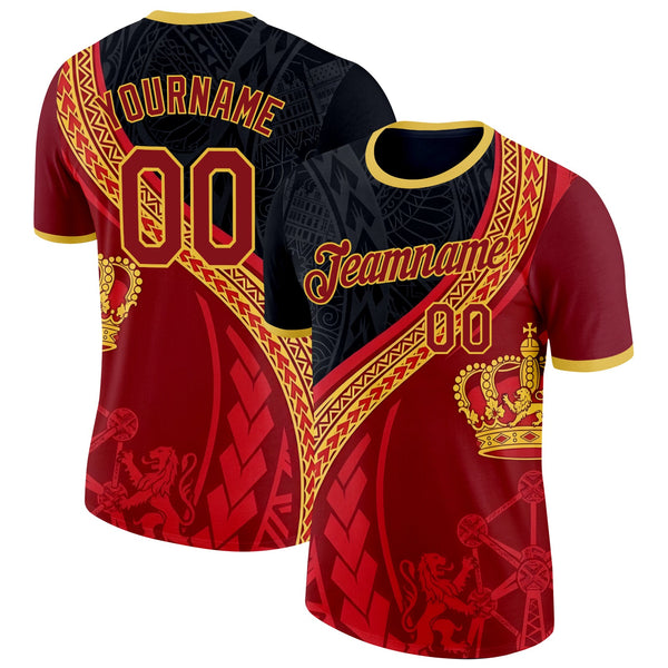 Custom Red Black-Yellow Belgium Soccer Jersey Performance T-Shirt