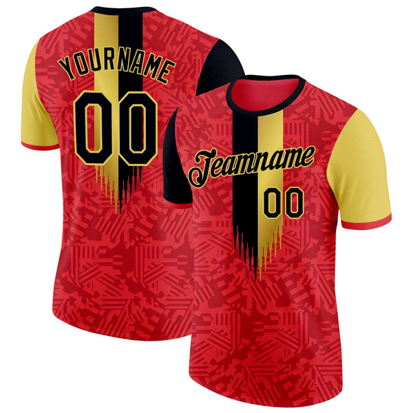 Custom Red Black-Yellow Belgium Soccer Jersey Performance T-Shirt