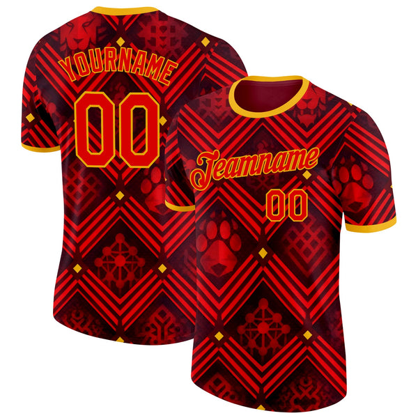 Custom Red Yellow-Black Belgium Soccer Jersey Performance T-Shirt