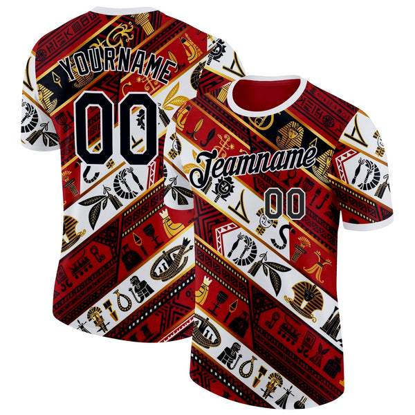 Custom White Black Red-Gold Egypt Soccer Jersey Performance T-Shirt