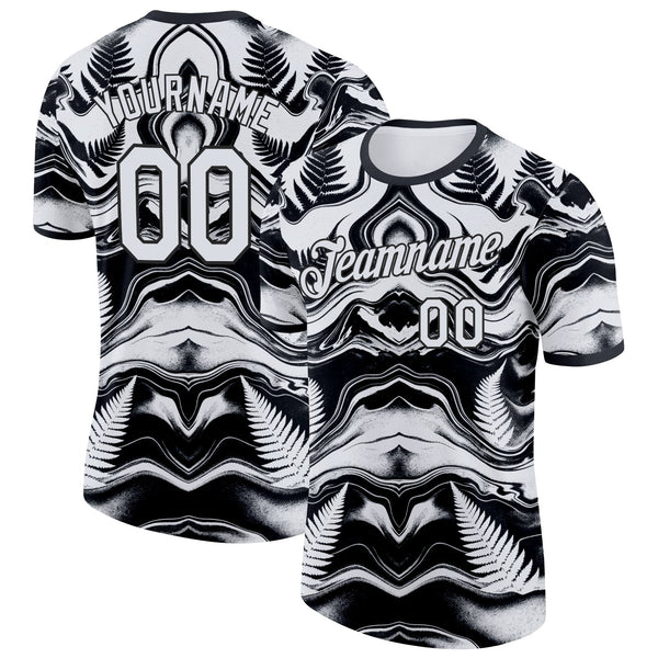 Custom Black White New Zealand Silver Fern Soccer Jersey Performance T-Shirt