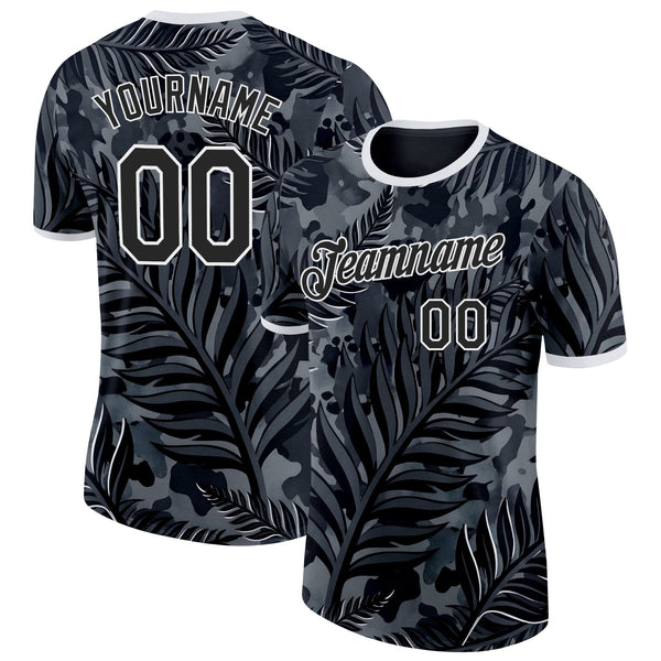 Custom Black White New Zealand Silver Fern Soccer Jersey Performance T-Shirt