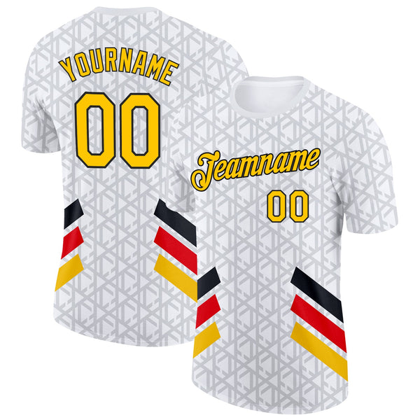 Custom White Yellow Red Gray-Black Germany Geometric Soccer Jersey Performance T-Shirt