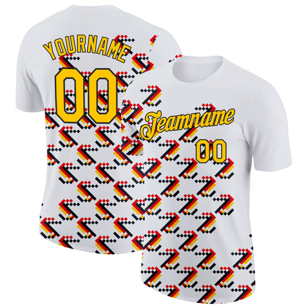 Custom White Yellow Red-Black Germany Geometric Soccer Jersey Performance T-Shirt