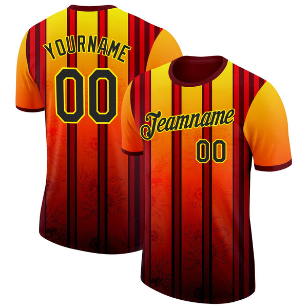 Custom Red Black-Light Yellow Germany Stripe Soccer Jersey Performance T-Shirt