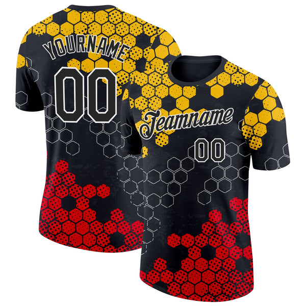 Custom Black Yellow Red-White Germany Geometric Soccer Jersey Performance T-Shirt