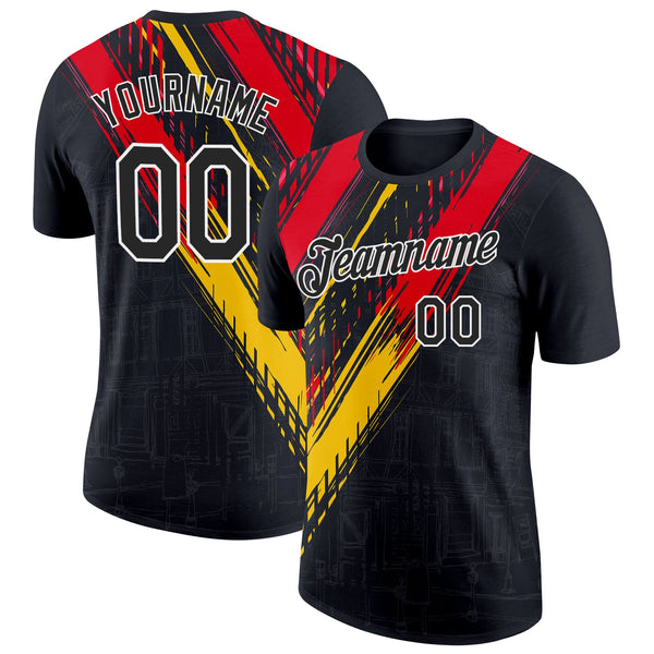 Custom Black Red Yellow-White Germany Splash Soccer Jersey Performance T-Shirt