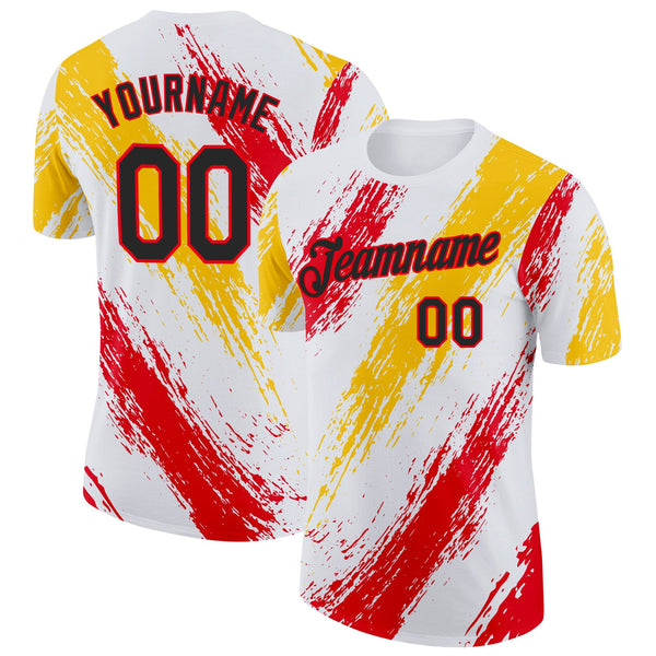 Custom White Black Fire Red-Yellow Germany Splash Soccer Jersey Performance T-Shirt