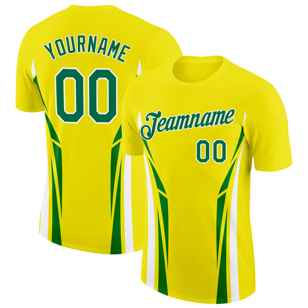 Custom Yellow Kelly Green-White Brazil Line Soccer Jersey Performance T-Shirt
