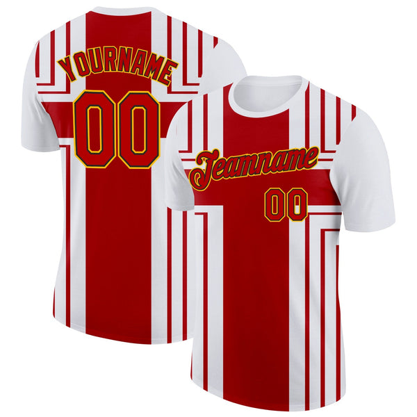 Custom White Red Black-Gold England Cross Stripe Soccer Jersey Performance T-Shirt