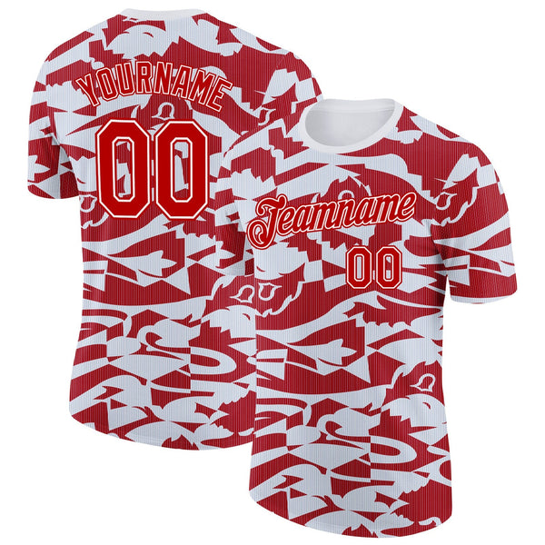 Custom Gray Red-White England Abstract Soccer Jersey Performance T-Shirt