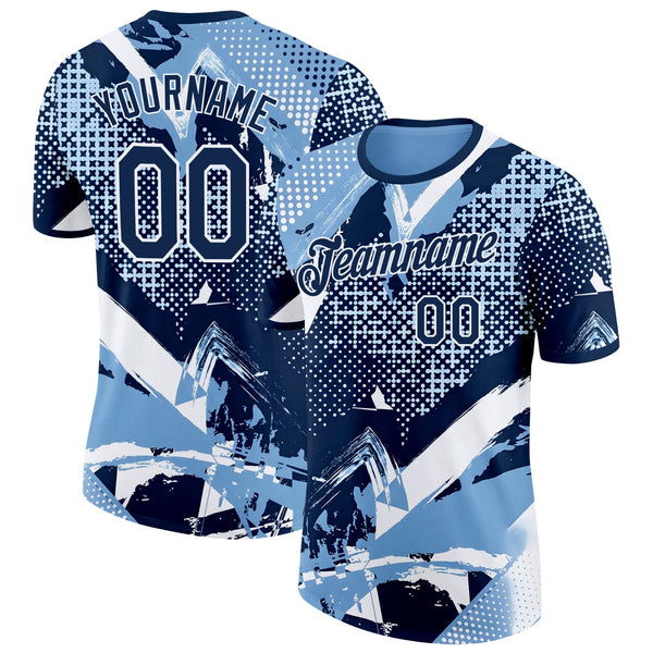 Custom Blue White Argentina Abstract Soccer Jersey Performance T-Shirt