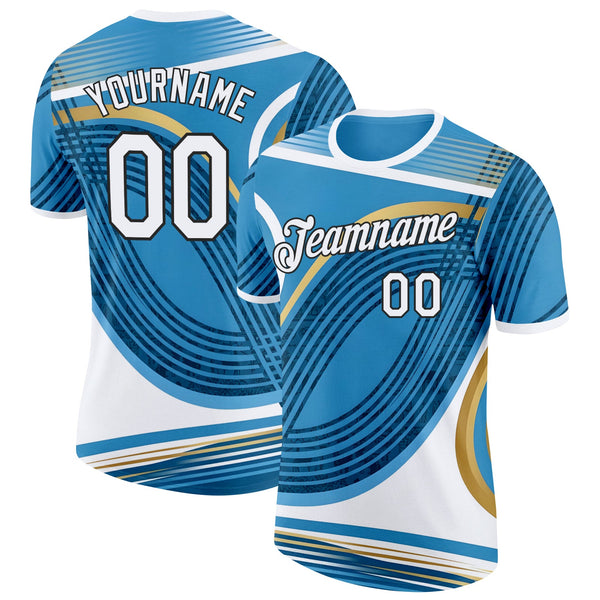 Custom Blue White Vegas Gold-Black Argentina Line Soccer Jersey Performance T-Shirt