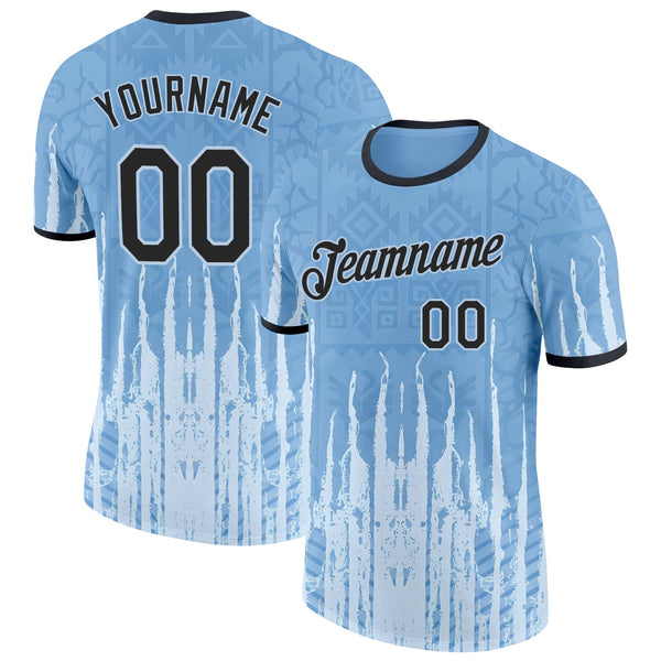 Custom Blue Black Argentina Abstract Soccer Jersey Performance T-Shirt