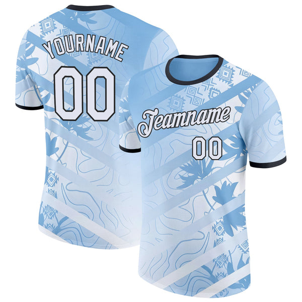 Custom Blue White-Black Argentina Ceibo Soccer Jersey Performance T-Shirt