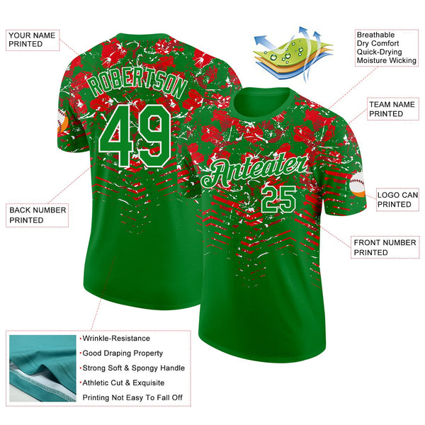 Custom Grass Green Red-White Portugal Splash Performance T-Shirt alternate