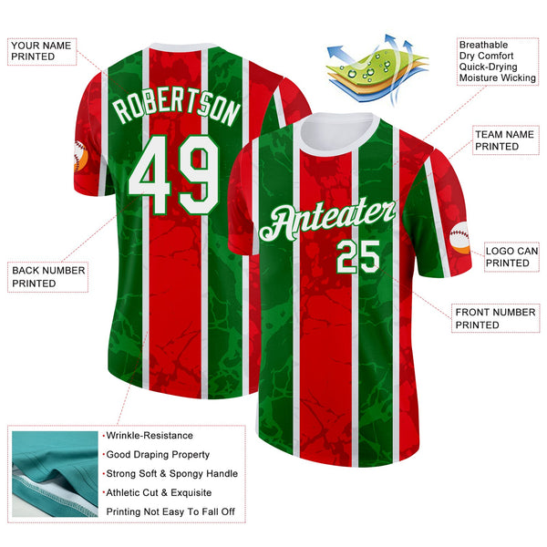 Custom White Grass Green-Red Portugal Grunge Stripe And Splash Performance T-Shirt alternate