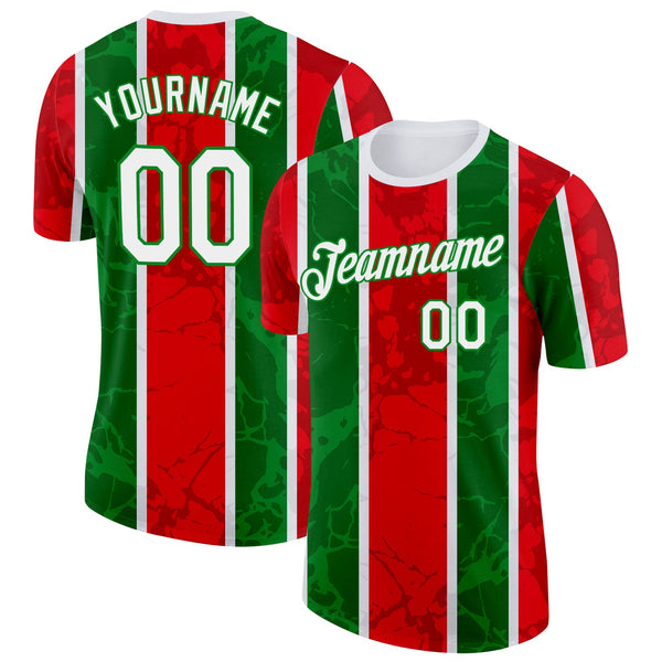 Custom White Grass Green-Red Portugal Grunge Stripe And Splash Performance T-Shirt