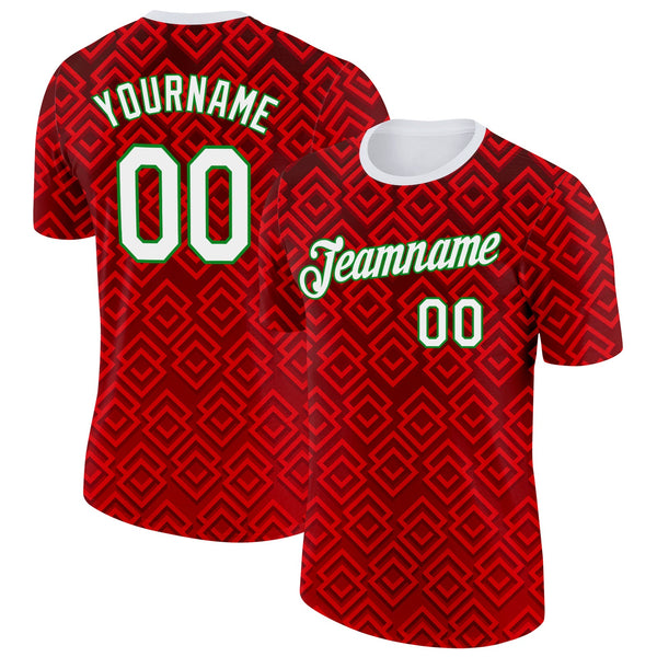 Custom Red White-Grass Green Portugal Geometric Performance T-Shirt