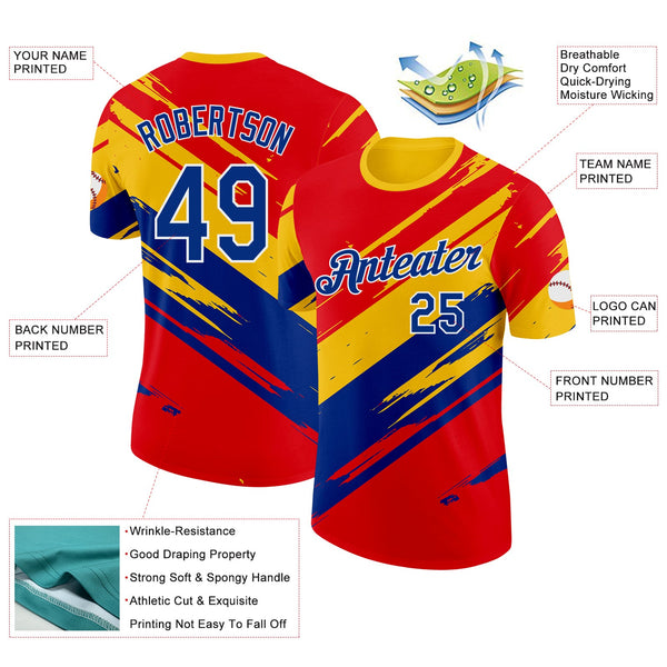 Custom Red Royal Yellow-White Colombia Splash Performance T-Shirt alternate