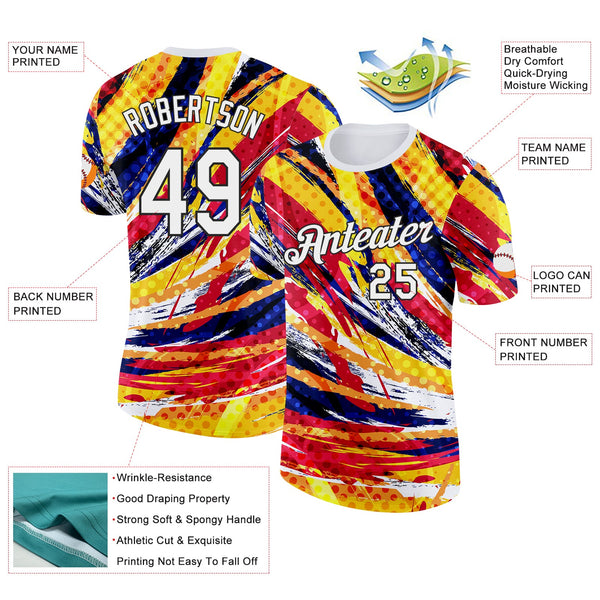 Custom White Yellow Red Blue-Black Colombia Splash Performance T-Shirt alternate
