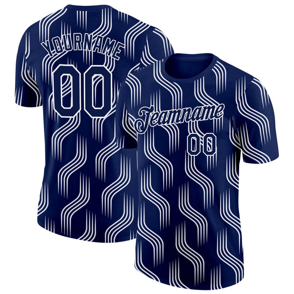 Custom Navy White Scotland Lines Performance T-Shirt