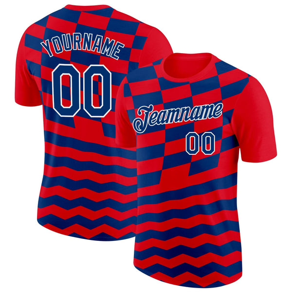 Custom Red US Navy Blue-White Croatia Geometric Performance T-Shirt