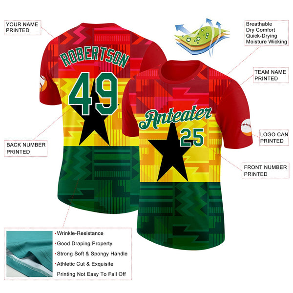 Custom Red Kelly Green White Yellow-Black Ghana Flag Performance T-Shirt alternate