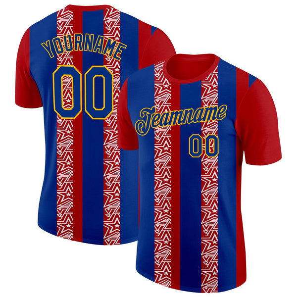 Custom Red Royal Gold-White France Star Performance T-Shirt