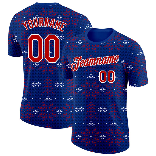 Custom Royal Red-White Norway Snow Performance T-Shirt