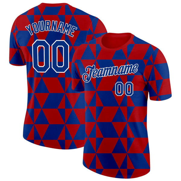 Custom Red Royal-White Norway Geometric Performance T-Shirt