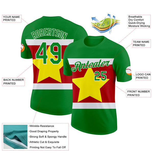 Custom Grass Green White Light Yellow-Red Surinam Flag Performance T-Shirt alternate