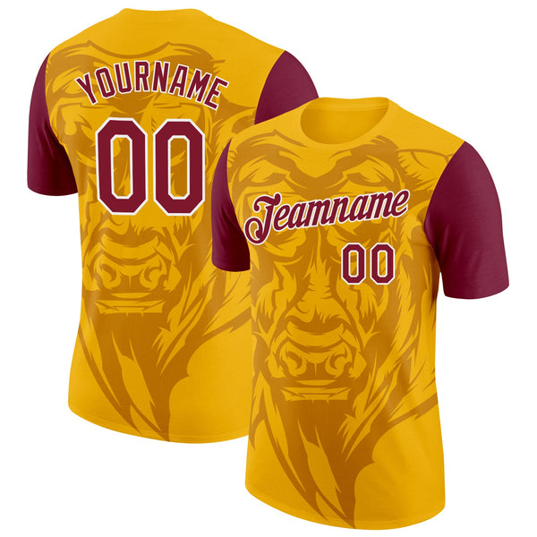 Custom Gold Crimson-White Spain OX Performance T-Shirt