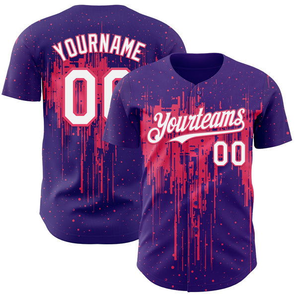 Custom Purple White-Neon Pink Dripping Splatter Paint Authentic Baseball Jersey