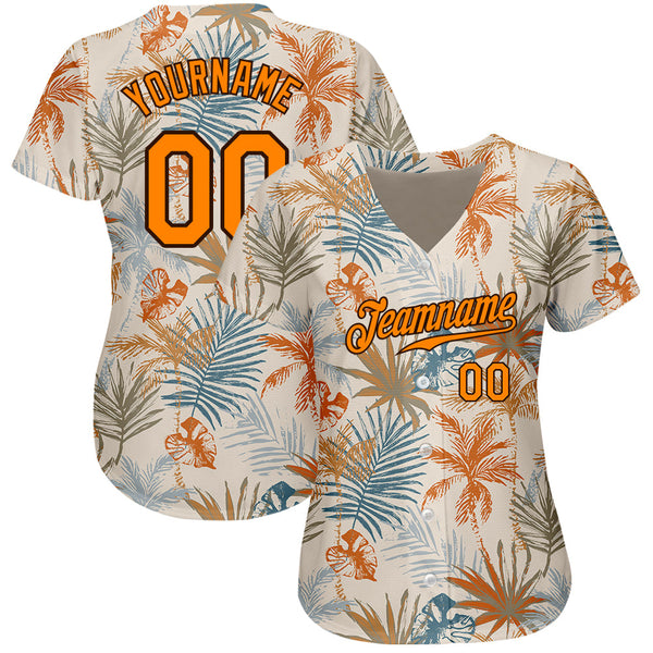 Custom Cream Bay Orange-Brown 3D Pattern Design Hawaii Palm Leaves Authentic Baseball Jersey alternate