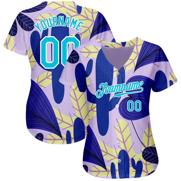 Custom Purple Lakes Blue-White 3D Pattern Design Cactus And Leaves Authentic Baseball Jersey alternate