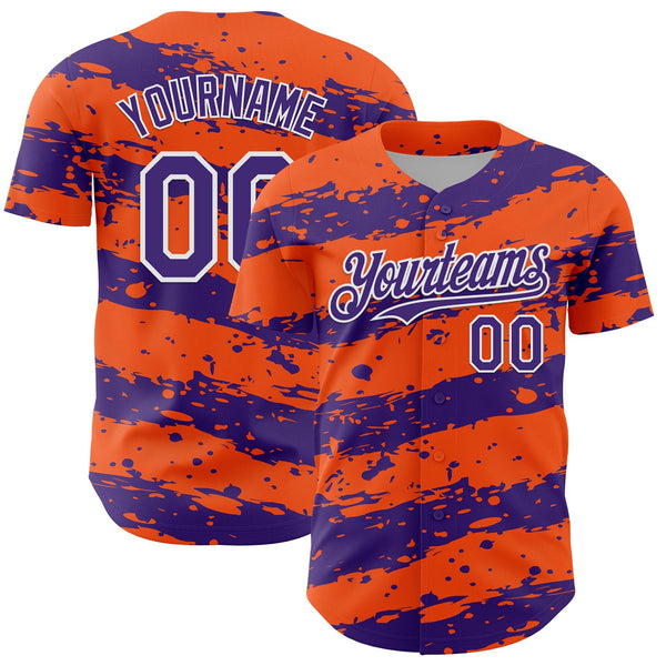 Custom Orange Purple-White Paint Splash Stripe Authentic Baseball Jersey