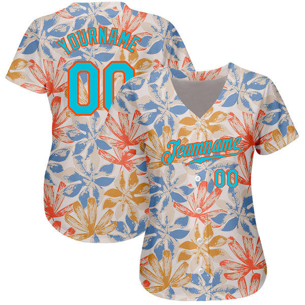 Custom White Lakes Blue-Orange 3D Pattern Design Leaves Authentic Baseball Jersey alternate