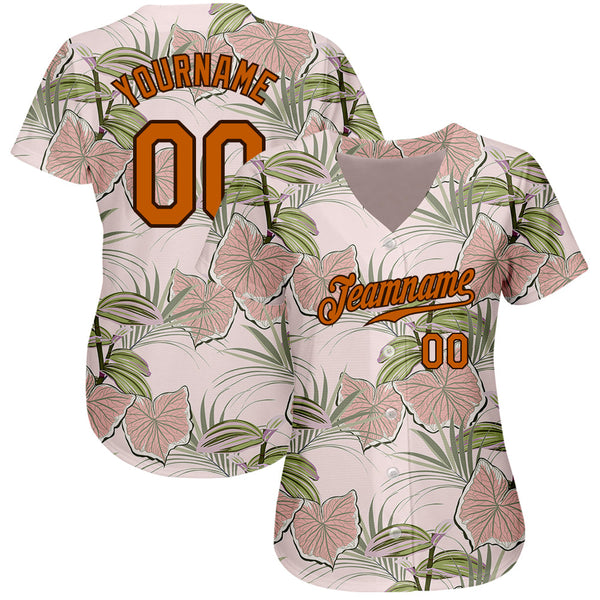 Custom Light Pink Texas Orange-Brown 3D Pattern Design Tropical Hawaii Plants Authentic Baseball Jersey alternate