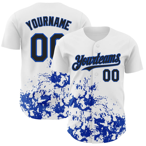 Custom White Black-Thunder Blue Splatter Authentic Baseball Jersey