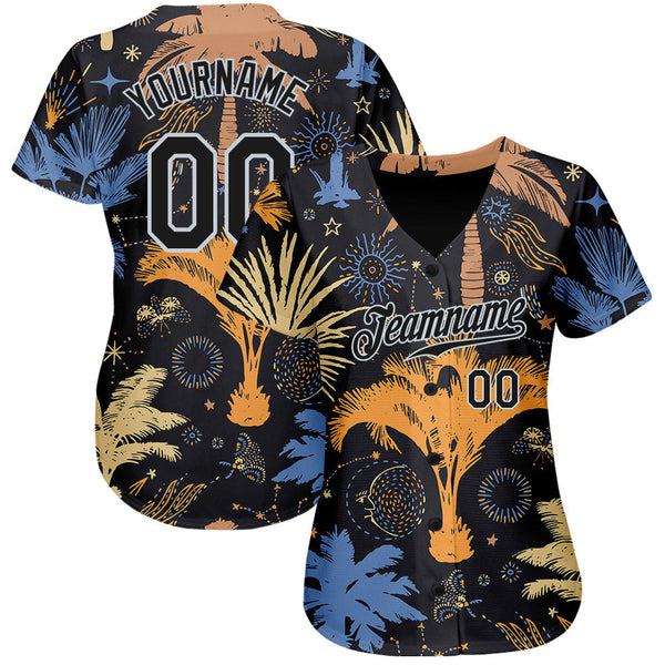 Custom Black Silver 3D Pattern Design Hawaii Palm Trees Authentic Baseball Jersey alternate