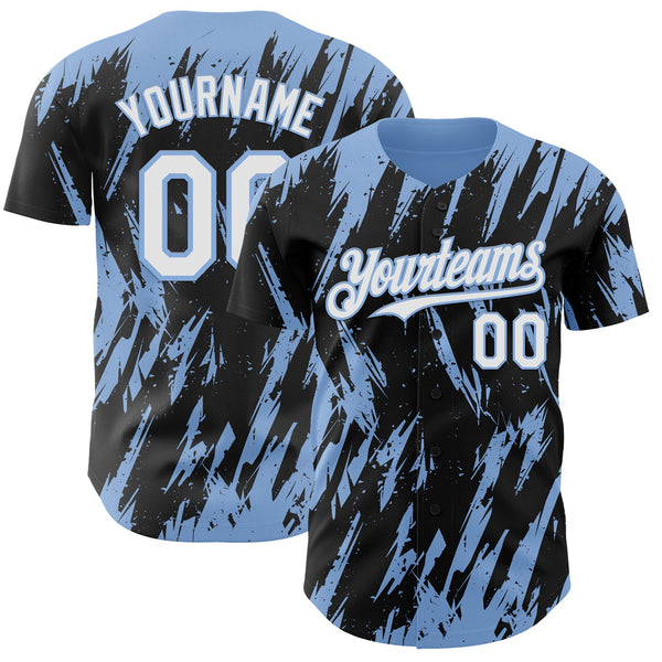 Custom Black White-Light Blue Splatter Torn Sharp Brush Stroke Authentic Baseball Jersey