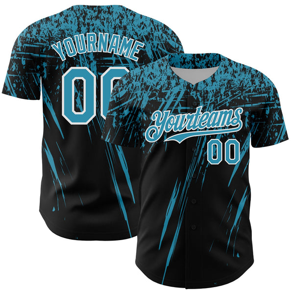 Custom Black Panther Blue-White Distressed Scratch Brush Stroke Authentic Baseball Jersey