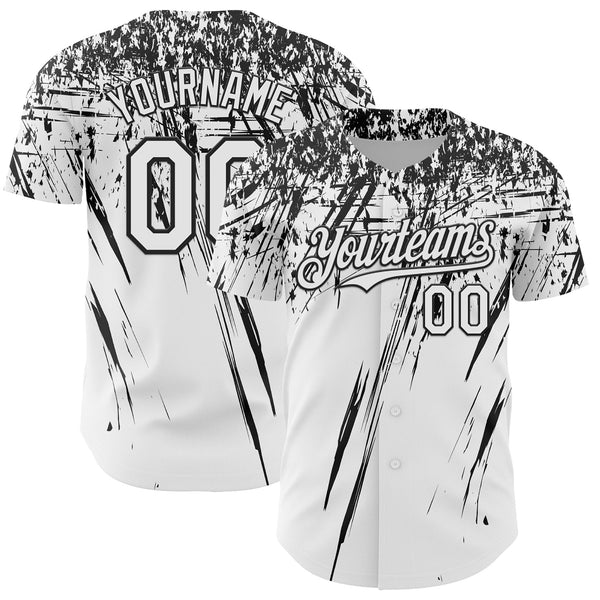 Custom White Black Distressed Scratch Brush Stroke Authentic Baseball Jersey