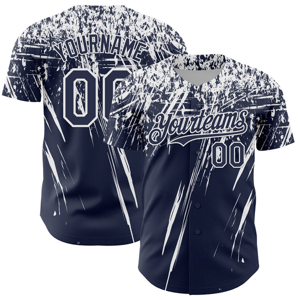 Custom Navy White Distressed Scratch Brush Stroke Authentic Baseball Jersey