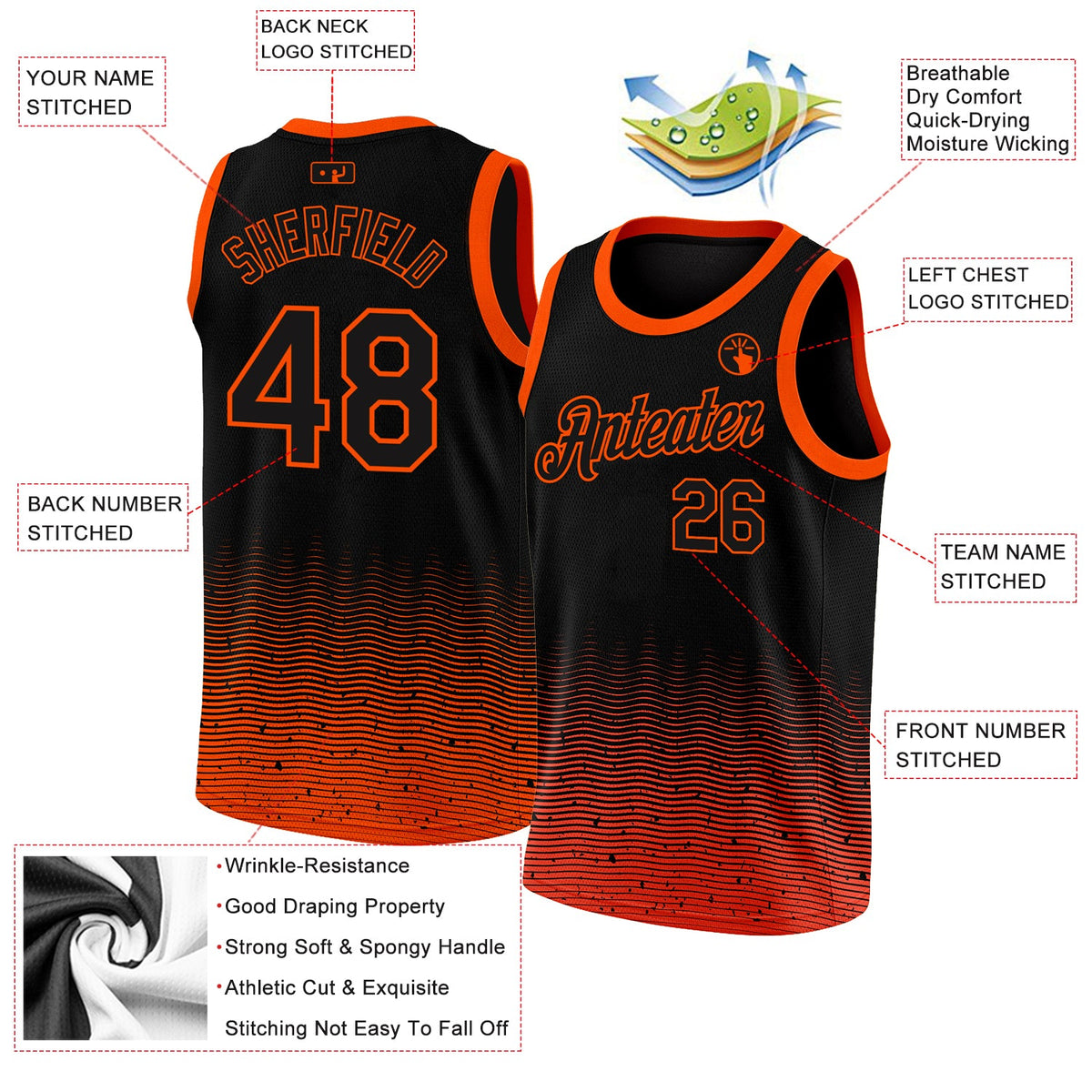 Custom Black Orange Fade Fashion Authentic City Edition Basketball Jersey - Back