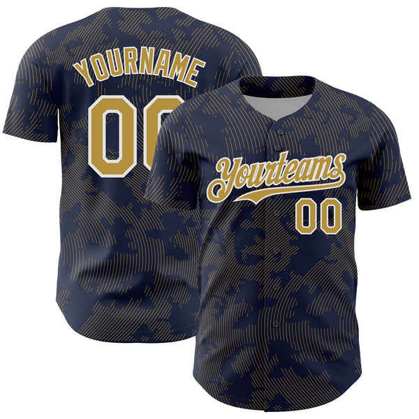 Custom Navy Old Gold-White Curve Lines Authentic Baseball Jersey