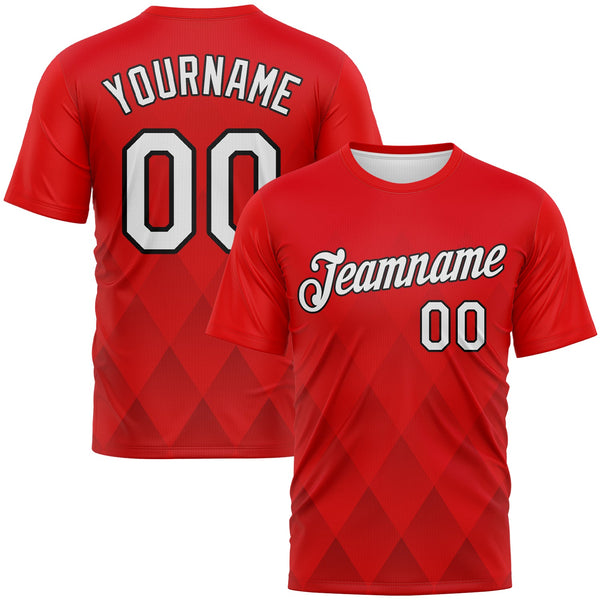 Custom Fire Red White-Black Diamond Vintage Argyle Performance T-Shirt